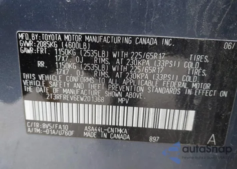 2014 Toyota Rav4 Xle from USA, damaged, VIN 2T3RFREV6EW201368